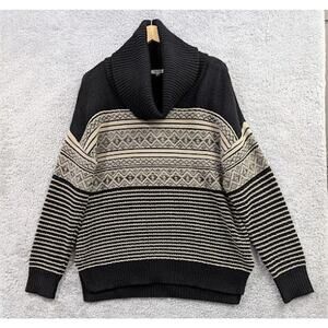 Maurices Cowl Neck Tunic Sweater XL Chunky Thick Warm Geometric Black Tan Soft